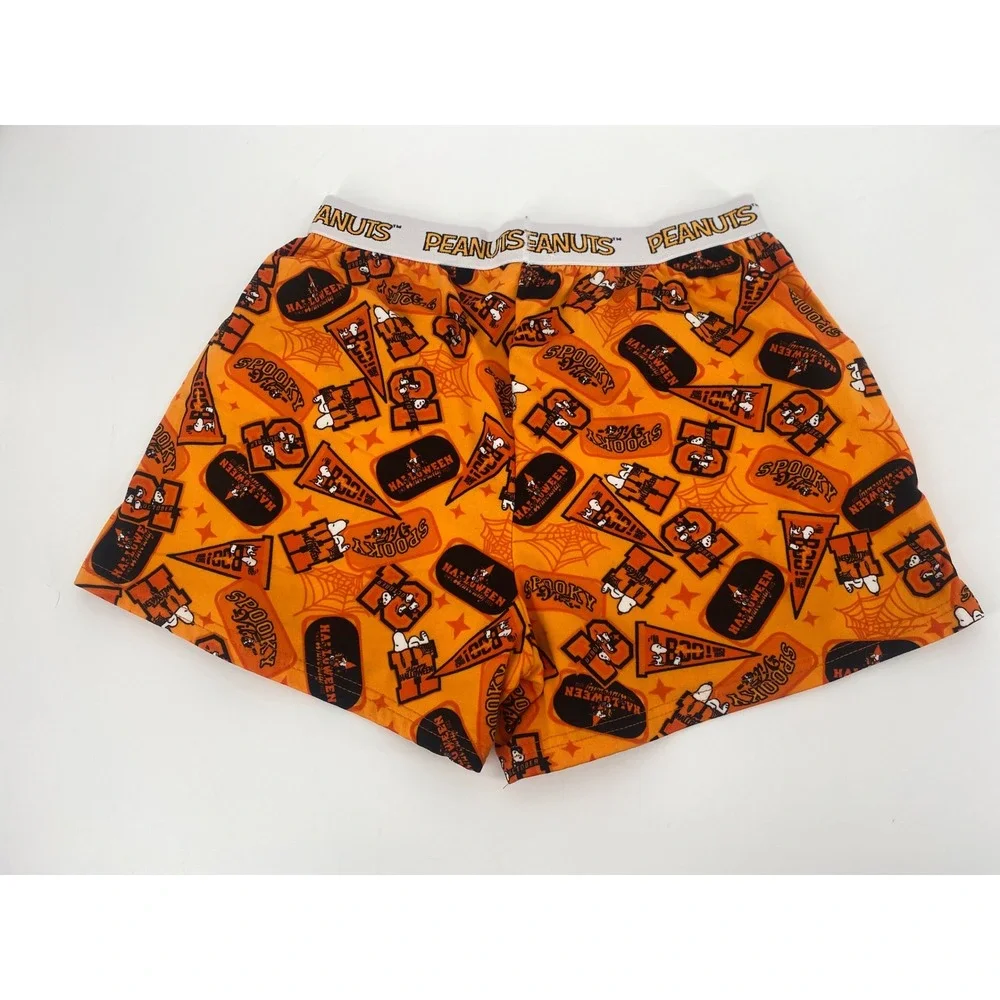 Peanuts Snoopy Halloween Pajama Shorts Men Medium Orange Spooky Lounge Sleepwear